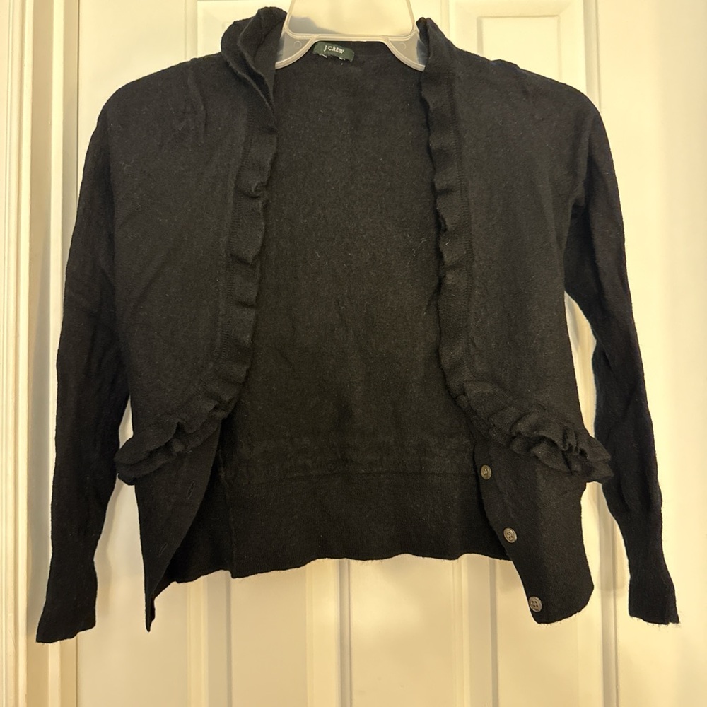 J. Crew Black Ruffled Button Cardigan